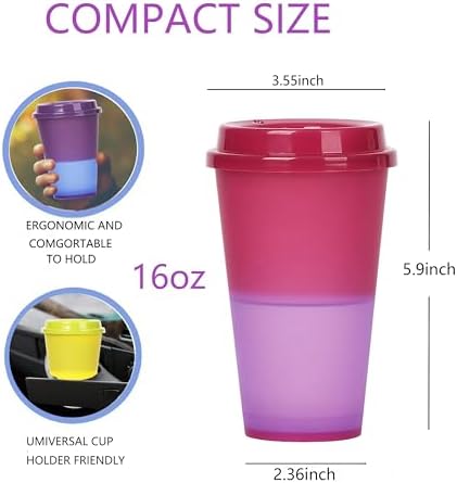 Color Changing Cups, 5 Pack 24oz Plastic Tumblers, Reusable Iced Coffee & Smoothie Cups with Lids and Straws for Parties and Travel (coffee,12 Pack, 12 Pack) - Image 2