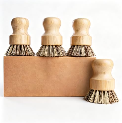 Bamboo Dish Brush Set, 4 Pack Kitchen Palm Pot Brush with Union Fiber by Unknown