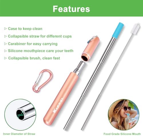 Kynup 4Packs Reusable Straws, Metal Straw with Silicon, Travel Drinking Straws with Case, Keychain, Cleaning Brushes, Silicon Pcs Perfect for Travel, Gifts (20 PCS) Blue-Rose Gold-Red-Turquoise - Image 5