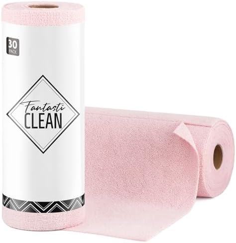 Fantasticlean Microfiber Cleaning Cloth Roll- 30 Sheets, 12" x 12" (Pink) by Fantasticlean