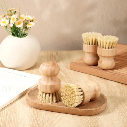 JJUNW 12 Packs Bamboo Dish Scrub Brushes, Wok Brush Wooden Scrubbers Set - Image 6