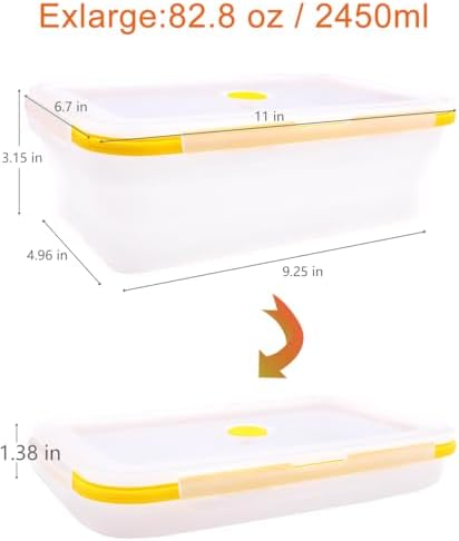 Extra Large Collapsible Translucent Silicone Food Storage Containers With Lids, XXL Foldable Bento Lunch Box, Reusable Big Meal Boxes for Kitchen, Camping, BPA Free (3 Pack (82.8 OZ)) - Image 2