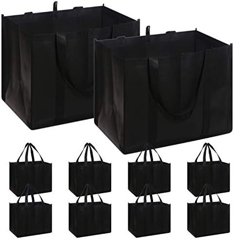 DIOMMELL Set of 10 Reusable Grocery Bags Extra Large Foldable Heavy Duty Shopping Tote Produce Bag with Reinforced Handles, Black by DIOMMELL