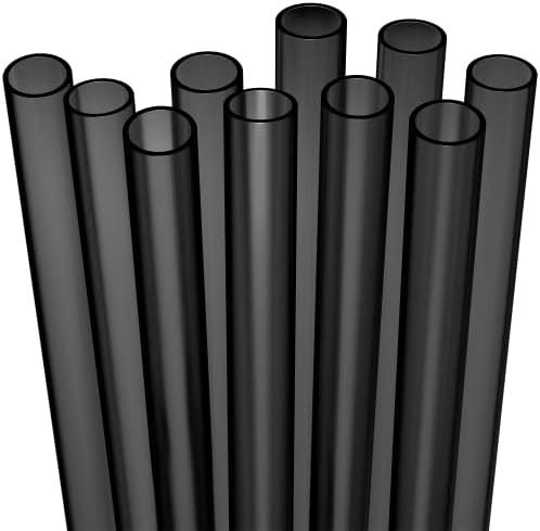 Fiesta First 10 EXTRA WIDE Long Reusable Black Hard Plastic Drinking Straws + Cleaning Brush - Fat Thick Large Jumbo Straws for Smoothies and Milkshakes - Black - Dishwasher Safe BPA Free by Fiesta+First