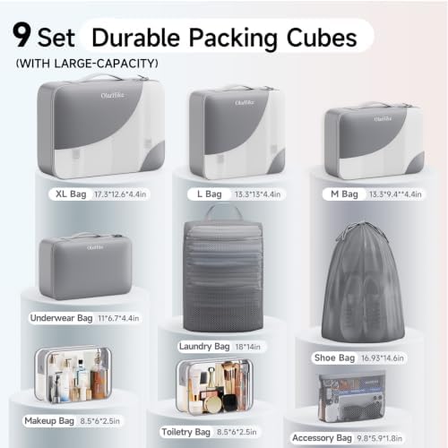 OlarHike 9 Set Packing Cubes for Travel,Gifts for Women Mom,Anti-Tearing Suitcase Organizer,with Over 1000 pcs Mesh Holes,Vacation Essentials & Accessories for Cruise Ship - Image 2