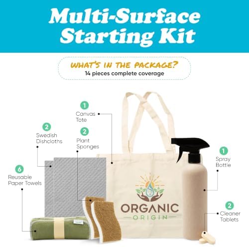Organic Origin Kitchen Cleaning Supplies - 14 Piece Kit, Cloths and Sponges - Image 2