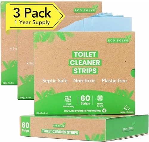 Toilet Bowl Cleaner Strips, Eco-friendly, Non-toxic, Septic Safe, Removes Odors & Stains, Plastic-free, Natural Toilet Bowl Cleaner for Quick and Easy Cleaning, Toilet Fresheners (180 count) by EcoSolve