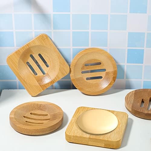 12-Pack Bamboo Soap Dishes, Square & Round Soap Holders for Bathroom - Image 2