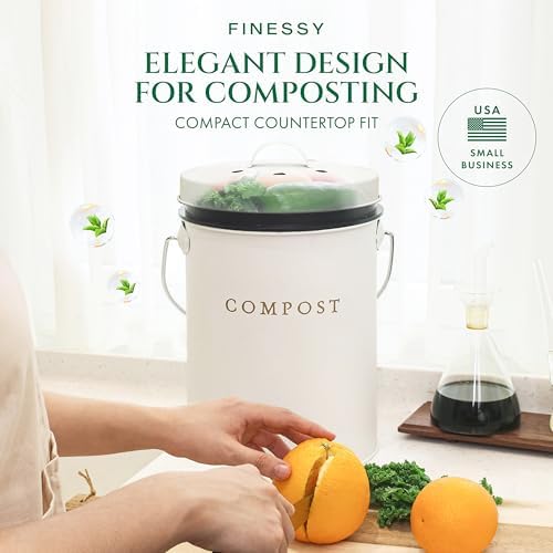 FINESSY Kitchen Compost Bin Countertop White, Indoor Composter 1.3 Gallon - Image 3