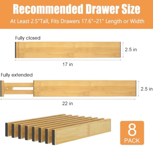 Bamboo Drawer Dividers, Adjustable Drawer Organizers, Fits 17.6–21" Drawers - Image 3