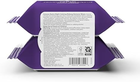 Amazon Basics Makeup Remover Wipes, Gentle Cleansing, Dermatologist Tested, Night Calming, Plant Based, Alcohol-Free, Removes Waterproof Mascara, 25 Count Per Pack, Pack of 2 - Image 2