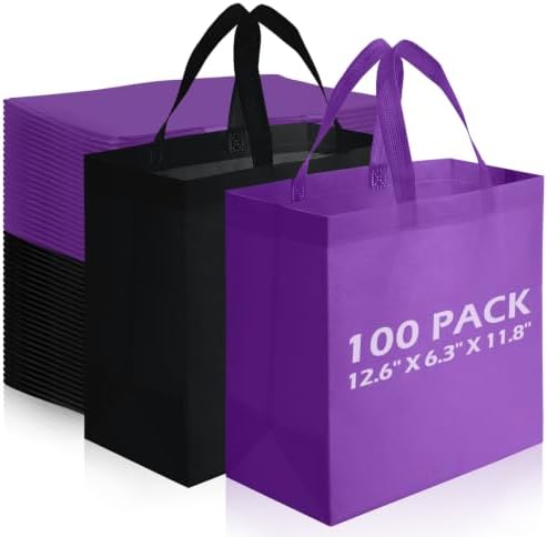 Reginary 100 PCS Non Woven Tote Bags Bulk,Black & Purple by Reginary