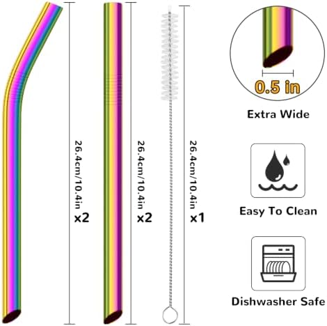 NiHome 4-Pack Stainless Steel Straws for Boba, Smoothie, 10.4” Metal Straws - Image 7