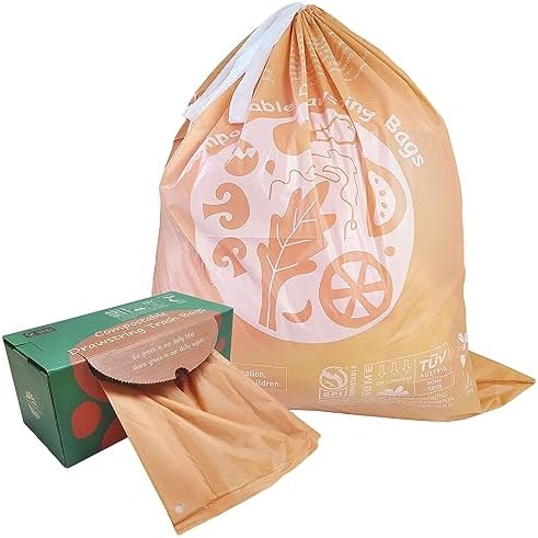 Compostable Trash Bags 13 Gallon, Drawstring Bin Bags, Heavy Duty Waste Bags, Extra Thick, Certified US BPI ASTM D6400, 49.2 Liter, 30 Counts by MoonyGreen