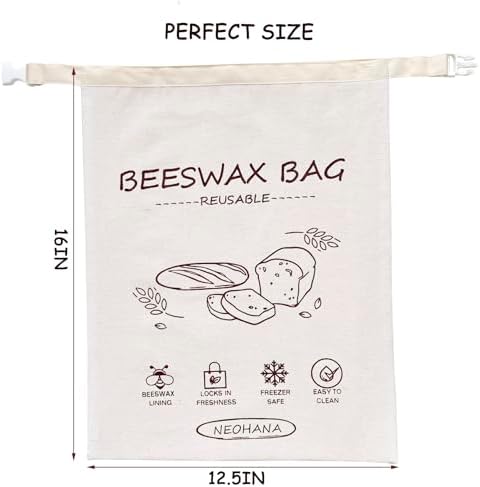 Reusable Beeswax Bread Bag - Bread Bags for Homemade Bread,Cotton Sourdough Bread Bags, Sourdough Storage Bag (2 Pack) - Image 5