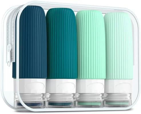 Mrsdry Travel Bottles for Toiletries, Tsa Approved 2oz Travel Bottles, BPA Free Leak Proof Travel Size Toiletry Containers, Refillable Travel Accessories with Toiletry Bag for Shampoo Liquid (4 Pack) by Mrsdry