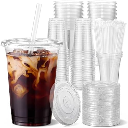 VITEVER [100 Sets - 24oz] Plastic Cups with Lids and Straws, Disposable Cups for Iced Coffee, Smoothie, Milkshake, Cold Drinks - Clear by VITEVER