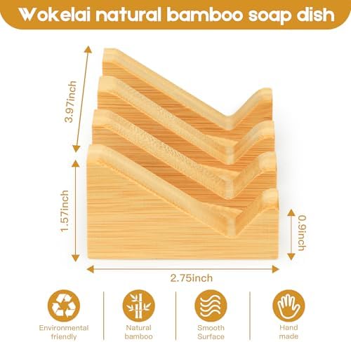 Shampoo Bar and Sponge Holders for Shower – Self-Draining Bamboo Soap Dish Tray, 2 Pack Wooden Soap Saver Racks for Conditioner Bars, Razor, Sink, Bathroom, Kitchen, or Travel - Image 3