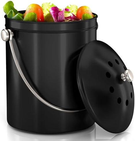 Utopia Kitchen Countertop Compost Bin 1.3 Gallon, Stainless Steel, Black by UTOPIAKITCHEN