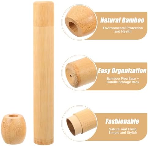 Amosfun Bamboo Toothbrush Holder Portable Toothbrush Storage Tube with Base Travel Tooth Brush Holder Case for Bathroom Counter Office Desktop Dresser Home and Hotel Use - Image 6