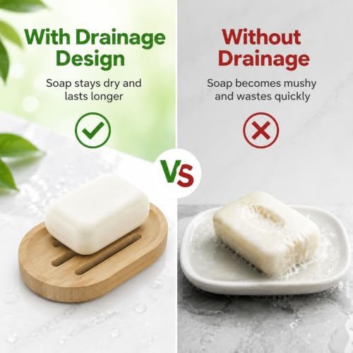 Bamboo Soap Dish, Soap Holder Soap Case Sponge Tray Sponge Drain Rack for Kitchen & Bathroom - Image 4