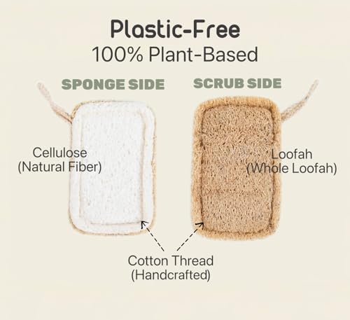 Purle Natural Kitchen Sponges, Eco-Friendly, Compostable Dish Sponges, Loofah & Cellulose Scrubbers, Plastic-Free, Zero-Waste, Biodegradable, Durable, Non-Scratch, Pack of 3 - Image 2