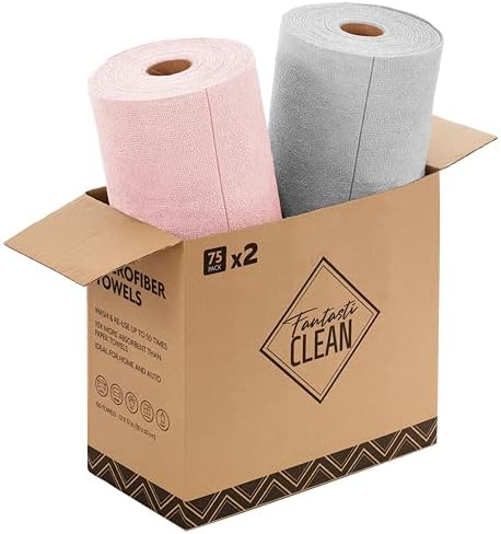Fantasticlean Microfiber Cleaning Cloth Rolls-150 Sheets,12"x12"(Pink,Grey) by Fantasticlean