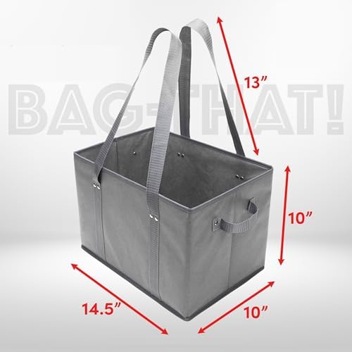 BAG-THAT! 4pk Reusable Grocery Bags Shopping Bags Tote Box Large Heavy Duty Groceries Bag Handles Foldable Reinforced Bottom (Gray) - Image 5