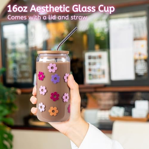 JTEWB Birthday Gifts For Women, Teen Girl, Her, Happy Birthday Gift Box For Girl, Women, Sister, Daughter, Friends, Cute Daisy Aesthetic Glass Cups Gift Set 7pcs (Multicolor) - Image 3