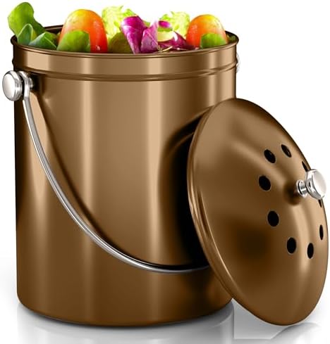 Utopia Kitchen Countertop Compost Bin 1.3 Gallon, Stainless Steel, Bronze by UTOPIAKITCHEN