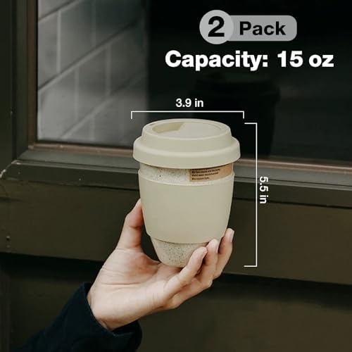 2 Pack Ceramic Travel Mugs with Silicone Lids, 15 oz Portable Coffee Mug Travel Unique To Go Mug, Reusable Coffee Cups with Non-Slip Sleeve, Cappuccino,Tea,Latte,Iced Coffee Cups, Dishwasher Safe - Image 4