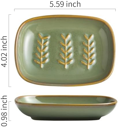 Miamolo Soap Dish Soap Holder Shower, Ceramic Soap Dishes for Bar Soap Sponge, Shower Soap Dish Soap Saver Tray for Bathroom Kitchen Sink, Easy to Clean, Green (Pack of 2) - Image 2