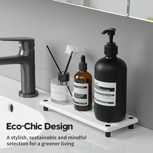 Razborci Instant Dry Sink Caddy Kitchen Sink Organizer, Quick Drying Diatomaceous Earth Stone Sink Tray Sponge Holder Soap Dish, Bathroom Countertop Vanity Dispenser Toothbrush Bottle, White, 10" x 4" - Image 4