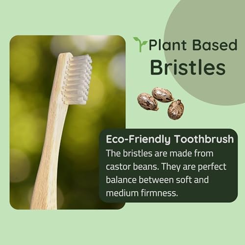 Bamboo Toothbrushes 4 Pack for Adults, Plant Based Bristles Derived from Castor Bean Oil, Soft Medium Bristles, Individually Wrapped Travel Toothbrushes, FSC Certified Packaging - Image 2