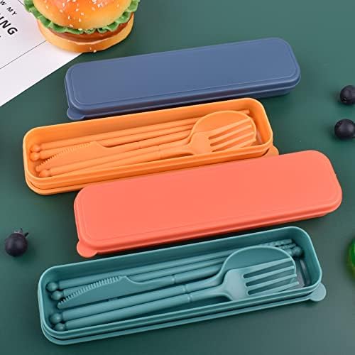 Reusable Utensils Set with Case, 4 Sets Plastic Spoons and Forks Set - Image 3