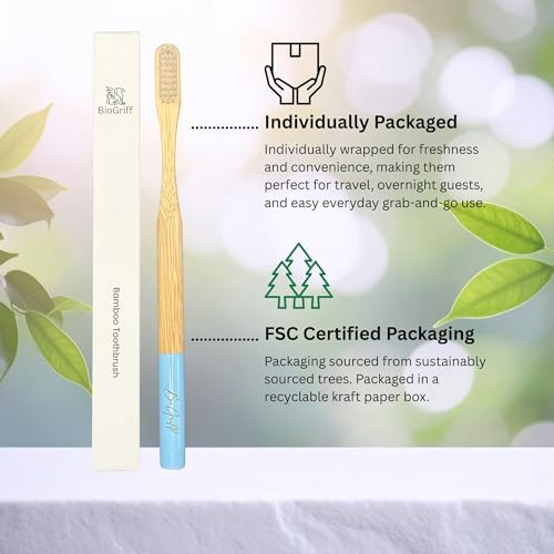 Bamboo Toothbrushes 4 Pack for Adults, Plant Based Bristles Derived from Castor Bean Oil, Soft Medium Bristles, Individually Wrapped Travel Toothbrushes, FSC Certified Packaging - Image 5