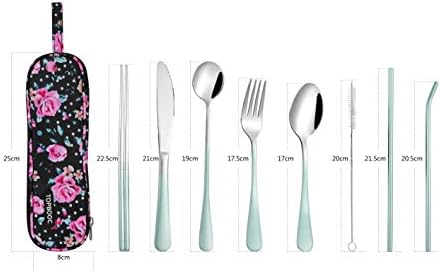 Travel Utensils,Reusable Silverware Set To Go Portable Cutlery Set with a Waterproof Carrying Case for Lunch Boxes Workplace Camping Picnic (GraGreen) - Image 2