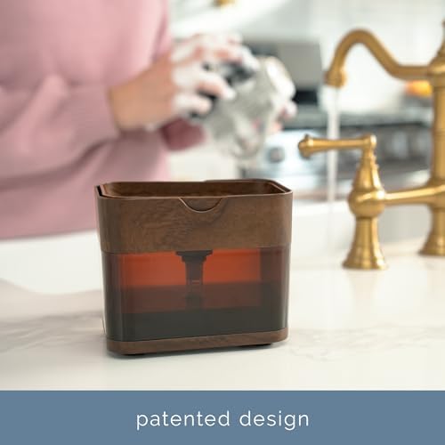 S&T INC. Dish Soap Dispenser and Sponge Holder, Plastic Walnut and Amber - Image 5