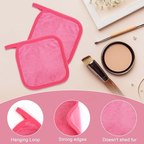 Puomue Makeup Remover Cloth 12 Pack, Ultra Soft and Reusable Microfiber Makeup Remover Towels for All Skin Types, Perfect Face Towels for Women, 6 Inch x 6 Inch, Rose Red - Image 3