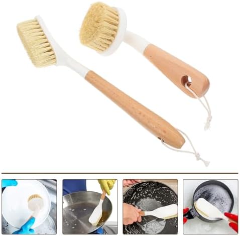 Multi-use Wood Dish Brush Set 2pcs with Sisal Bristles and Wooden Handles, Kitchen Cleaning Scrubbers for Pots, Pans, and Household Surfaces - Image 3