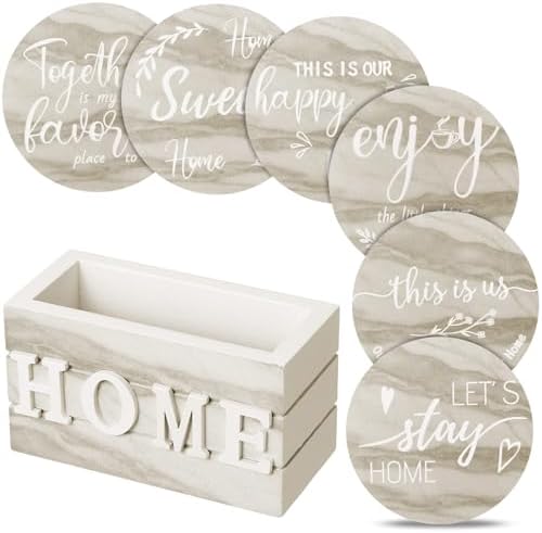 Queekay House Warming Gifts New Home Farmhouse Coasters Set of 6, Creamy by Queekay