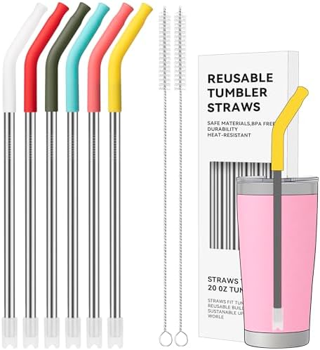 20 oz Straight Metal Straws with Silicone Tip for 20 oz Tumbler by AccessoriesForWaterBottle