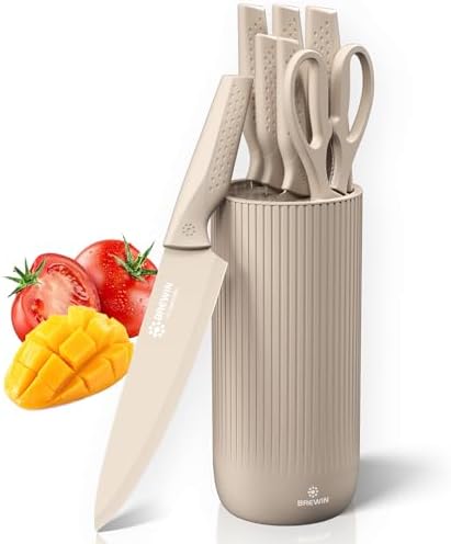 Knife Set, Brewin Kitchen Knife Set, Knives Set for Kitchen, Universal Knife Block, Utility Knife Block Set, New Home Essentials, Apartment Essentials, Camping essentials, RV Essentials by EnjoyEveryCutWithBrewin