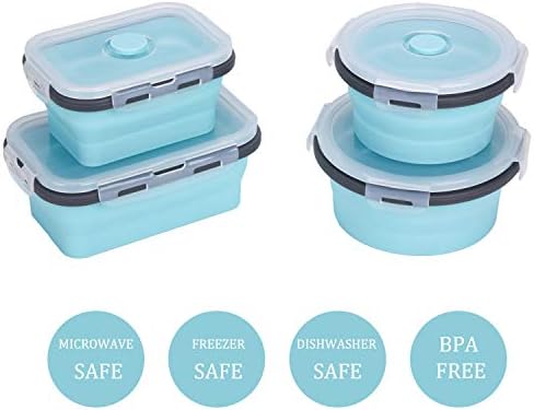 KUON Collapsible Silicone Food Storage Containers with Airtight Lids, Set of 4 Stacking Container, Microwave and Freezer and Dishwasher Safe, with Vent Valve, BPA Free (350ml and 500ml) - Image 2