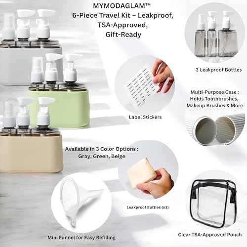 Travel Bottle Set – TSA Approved Leakproof Silicone Bottles, 5-Piece Refillable Travel Size Containers with Clear Toiletry Bag for Carry-On - Image 2