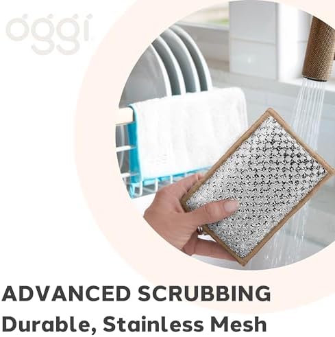 OGGI Bambou Odor-Free Scrubbing Sponges - Natural Scrub Sponges for Dishes, 91% Bamboo-Derived Rayon Cellulose Fiber, Reusable, Absorbent, Durable Scrubbers, Non-Scratch, Washable - 3 pcs, 7x4 - Image 4