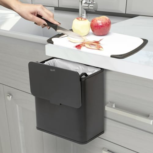 Glad Roomate Under Counter Trash Can - Space Saving Stainless Steel Waste Bin with Dual Lid and Clorox Protection - Small Black Trash Can for Kitchen Cabinet, Under Sink, or Bathroom, 1.5 Gallon (6L) - Image 3
