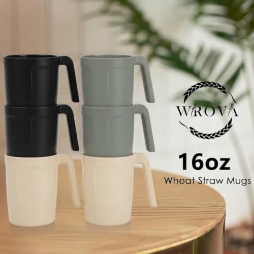 Wrova 16 OZ Coffee Mugs Set of 6, Wheat Straw Cups Alternative to Plastic Cups Reusable, Unbreakable Drink Cups for Kitchen,Party,Camping- Black & Gray - Image 6