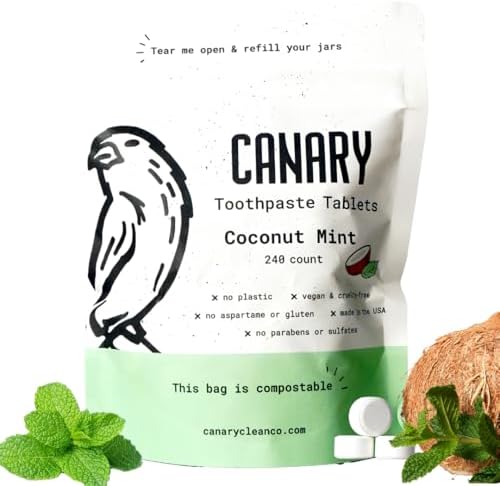 Canary Nano Hydroxyapatite Toothpaste Tablets Coconut Mint - Remineralizing, Fluoride Free, All Natural Tabs with Xylitol - Great for Travel, Plastic Free - 240 Count by Canary