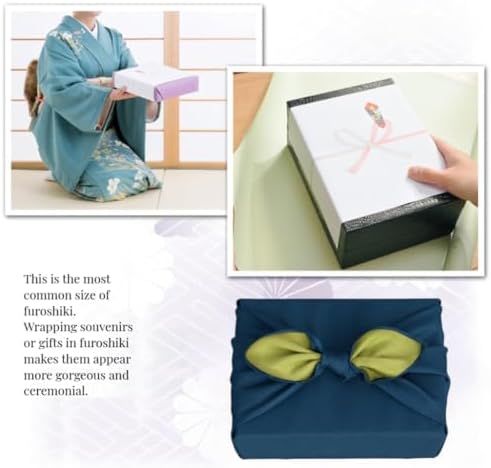 Vtrbwze Furoshiki Japanese Wrapping Cloth,Eco Gift Wrap Paper,Reversible Solid Color,27.6 inches Large Reusable Bento Bag Placemats for Lunch Boxes Eco-bag Christmas Birthday Gift (Navy Blue + Green) - Image 2